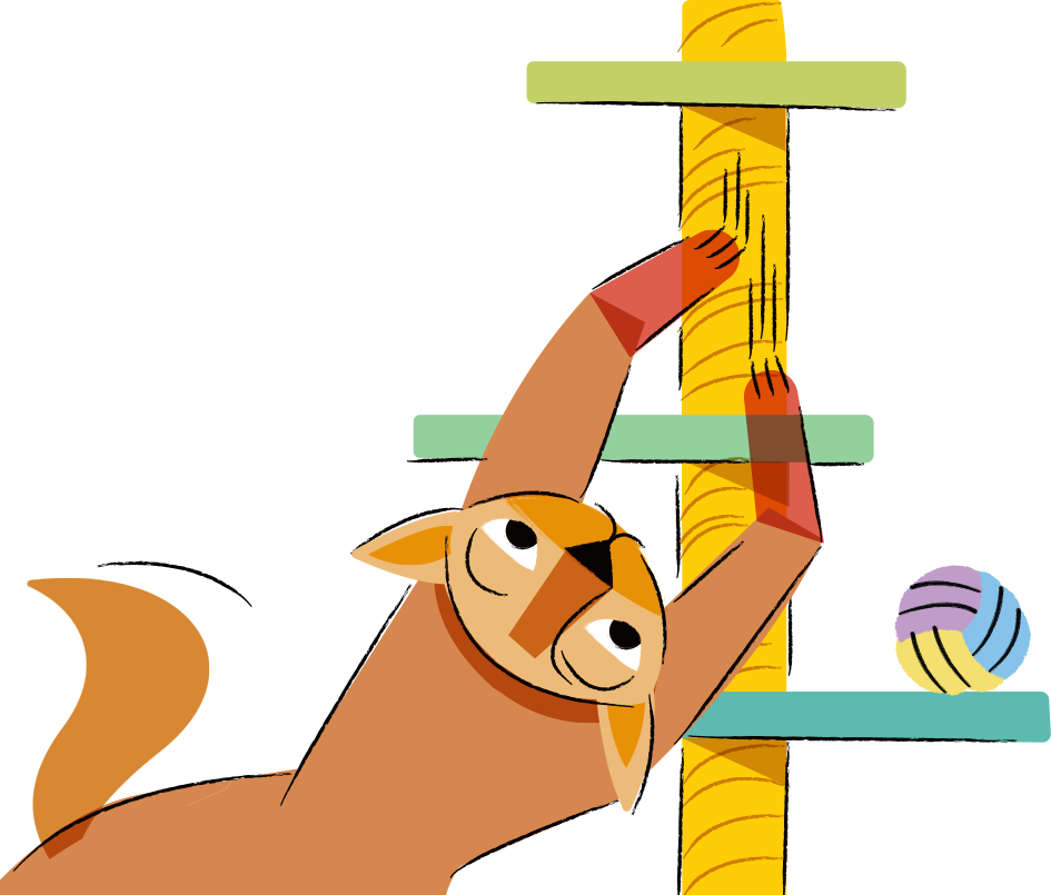 Illustration of a cat scratching a cat tower.