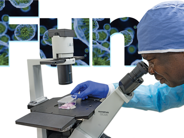 Dr. Rumbeiha looks through a microscope