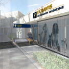 Architectural rendering of the entranced to the Center for Advanced Veterinary Surgery